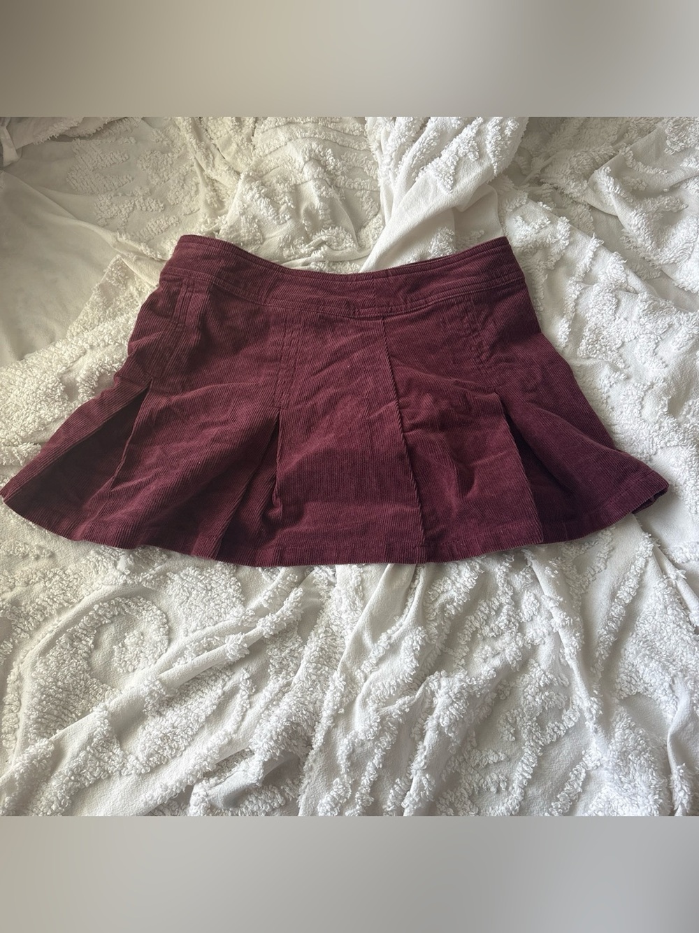 Women's Burgundy Corduroy Pleated Mini Skirt